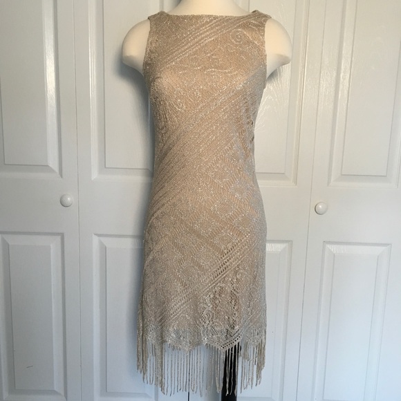 Dresses & Skirts - Champagne & Silver Crochet Shift Mini Dress